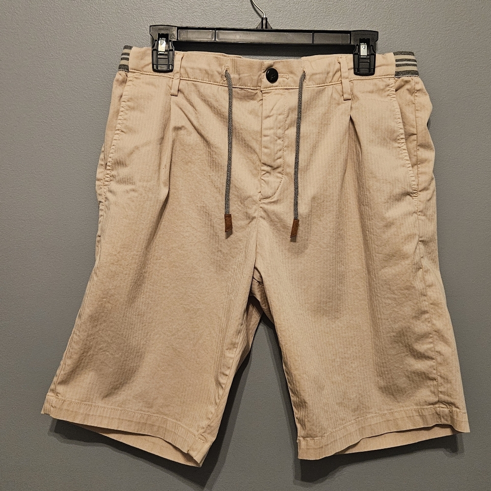 Eleventy Khaki Cotton Bermuda Draw String Shorts Mens Size 34 Beige